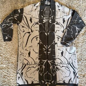 Liverpool Los Angeles Gray & White Abstract Floral Women’s Long Sweater Coat XL